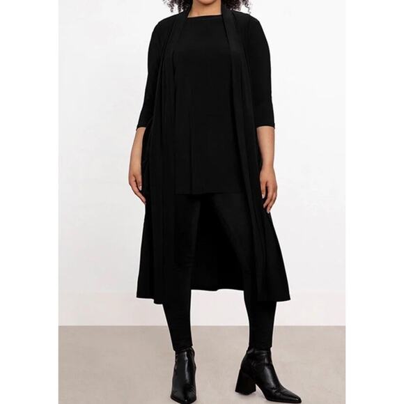 Sympli Long Vest Button Cardigan Black Jersey Knit Women’s Size 8 - Picture 1 of 7